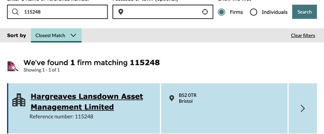FCA Register search for 115248: Hargreaves Lansdown Asset Management Limited.